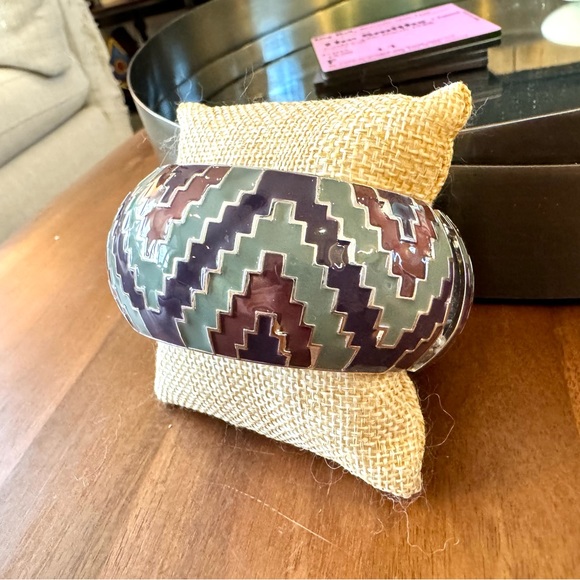 Aztec Pattern Enameled Clamper Bracelet - Picture 2 of 10